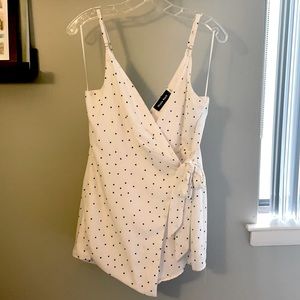 White Wrap Around Romper with Black Polka Dots